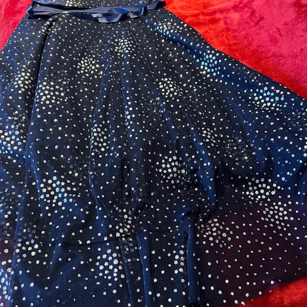 Beautiful Sleeveless navy sparkling details dress with ribbon for any occasion.